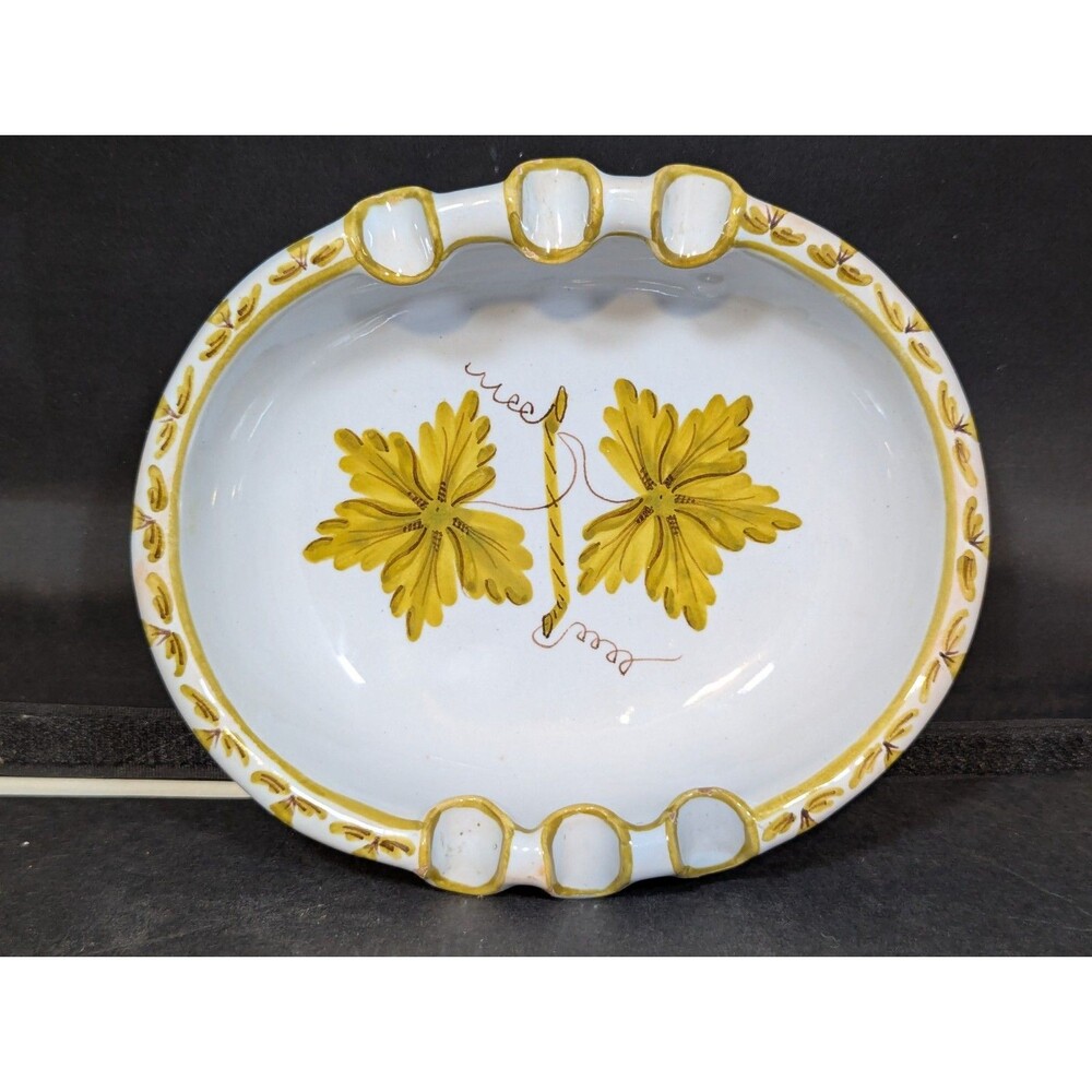 VTG 1958 Guido Gambone Mid Century Italian 7" Ashtray with Golden Leaves